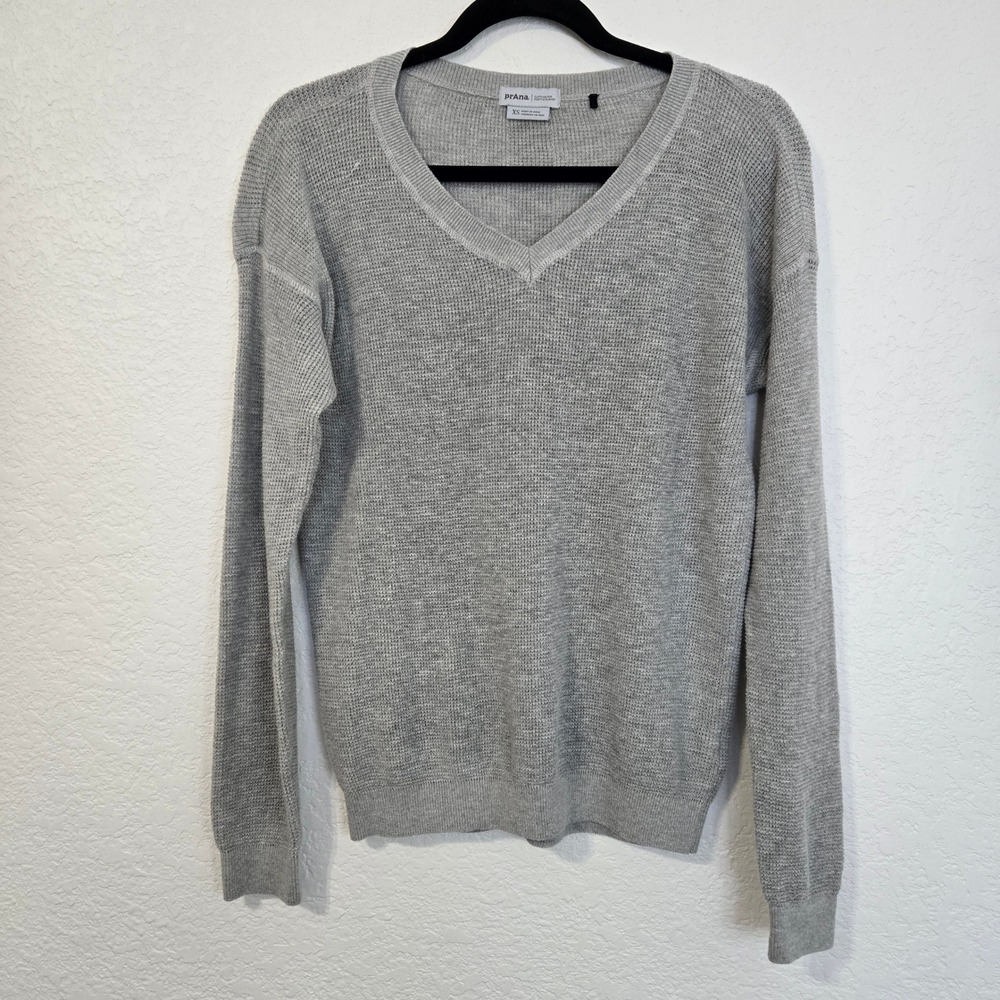 PrAna Gray Waffle Knit V Neck Long Sleeve Sweater Organic CottonTop XS